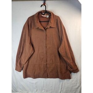 Joanna Plus Brown Faux Suede Button Up Shirt Women's 3X Long Sleeve